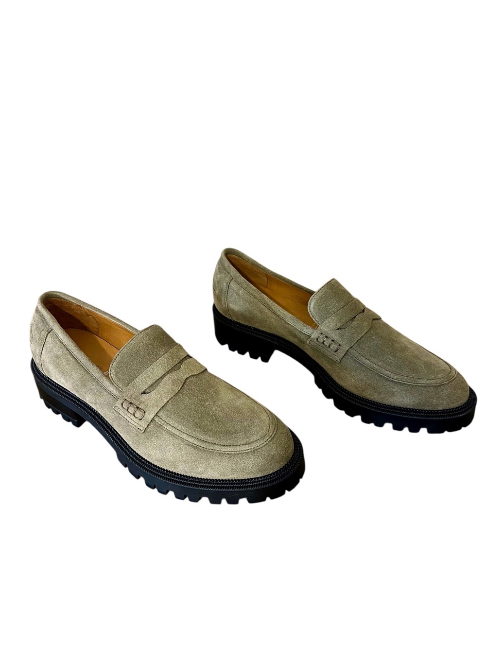 New Beckett Simonon Georgia suede lug loafers sage green sz 10 classic office